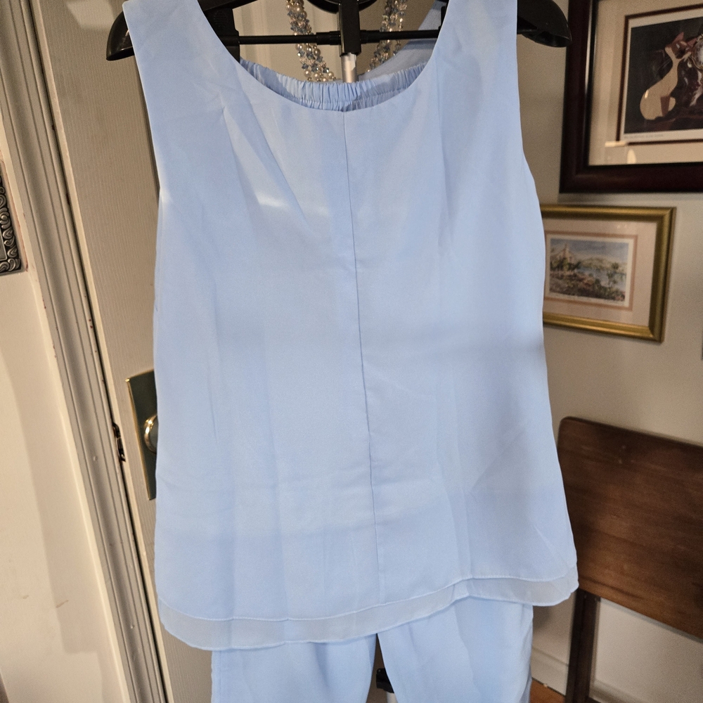 Light Blue Women's Chiffon Layered Tunic and Pant Set - Picture 5 of 5